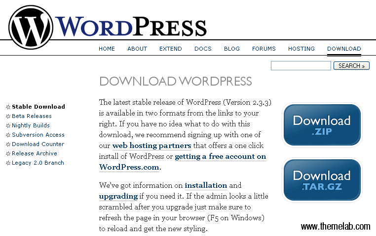 downloading wordpress